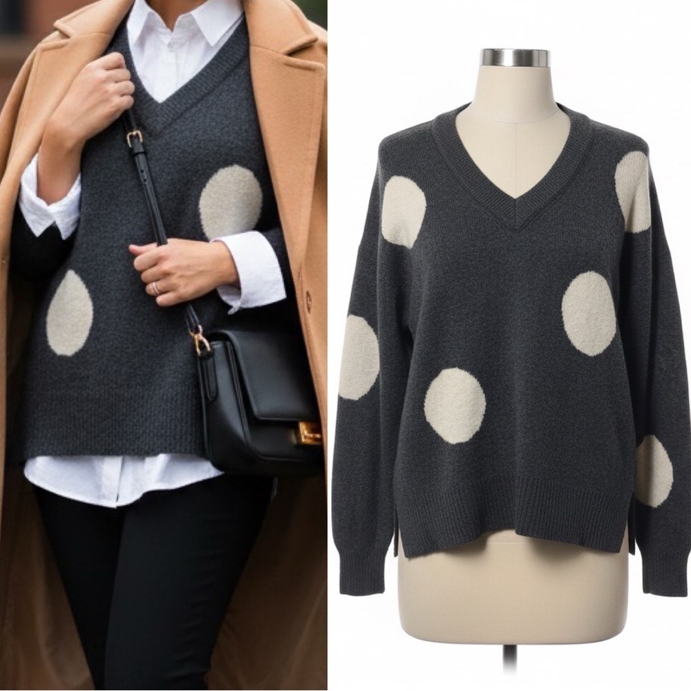 513 Madewell | EUC MerinoWool Charcoal Dotted Bartlett V‑Neck Sweater (size M)